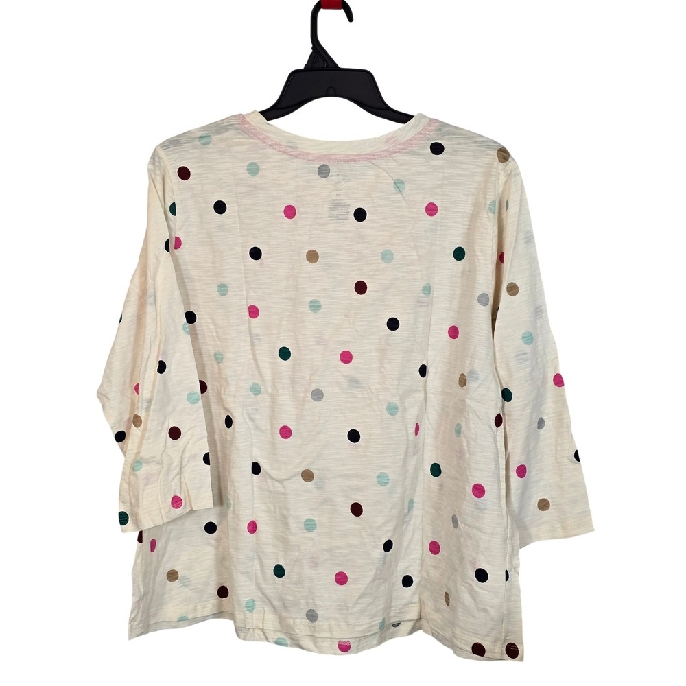 St Johns Bay Womens Plus 2X Multi Polka Dot 3/4 Sleeve Tee Shirt Cream - Picture 3 of 3